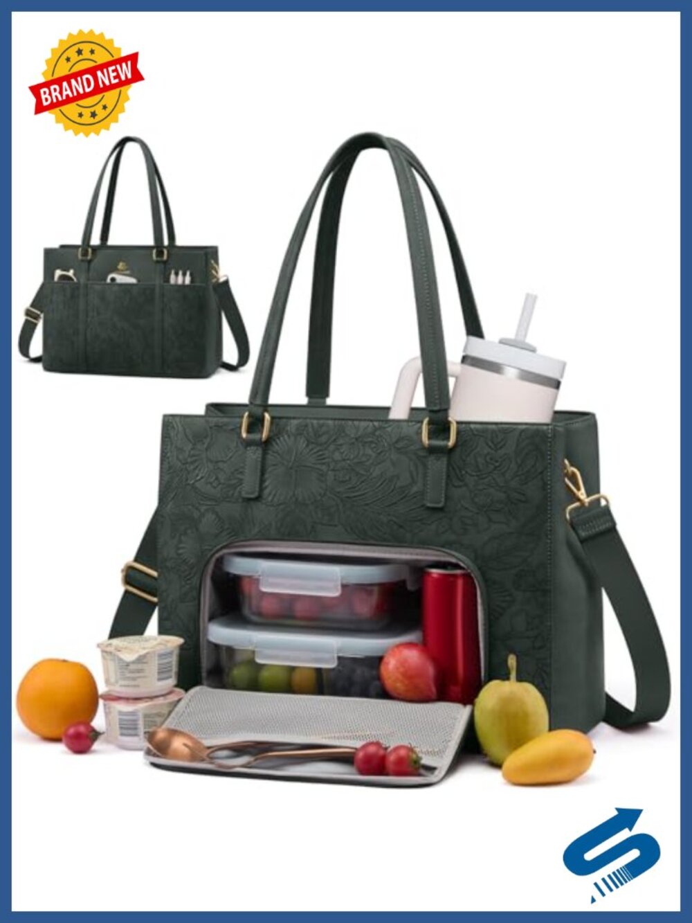 LOVEVOOK 2-in-1 Lunch Tote Bag Faux Leather Insulated Laptop Work Bag
